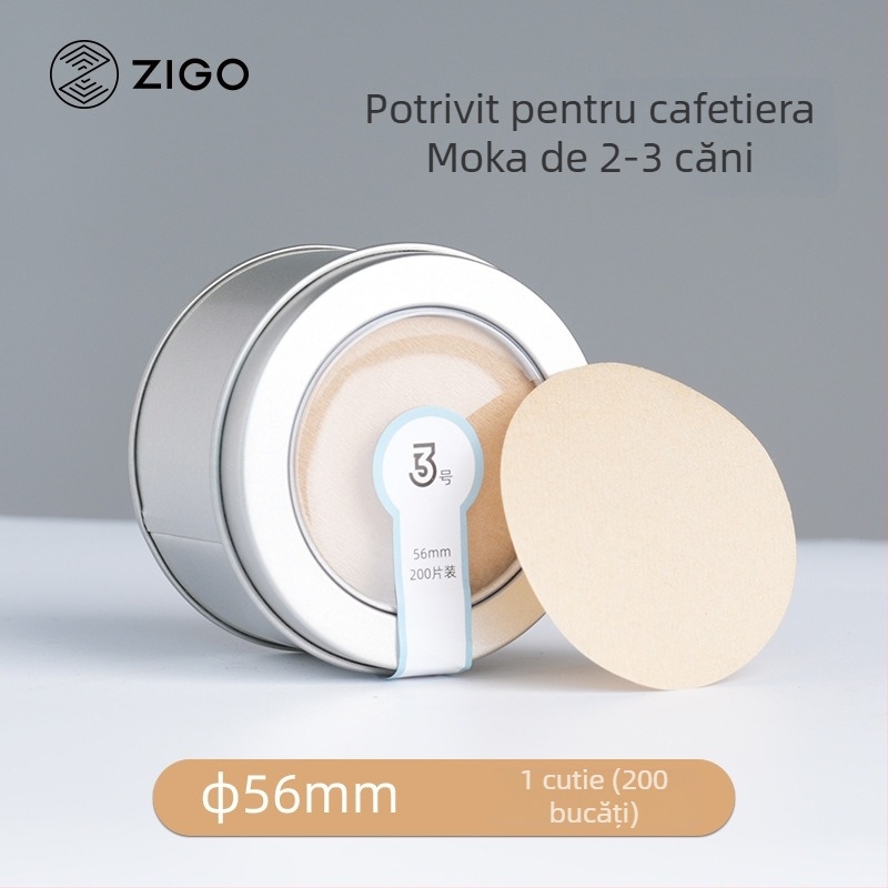 Hârtie de filtru cafea rotundă pentru moka pot, culoare naturală, în cutie metalică, 200 coli