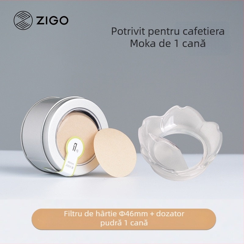 Hârtie de filtru cafea rotundă pentru moka pot, culoare naturală, în cutie metalică, 200 coli