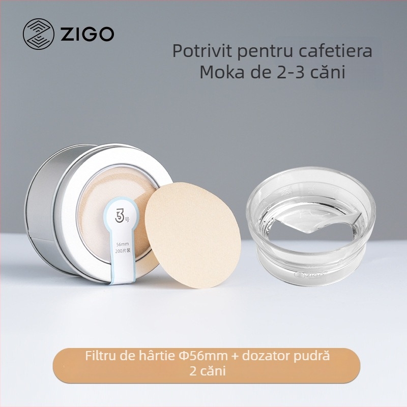 Hârtie de filtru cafea rotundă pentru moka pot, culoare naturală, în cutie metalică, 200 coli