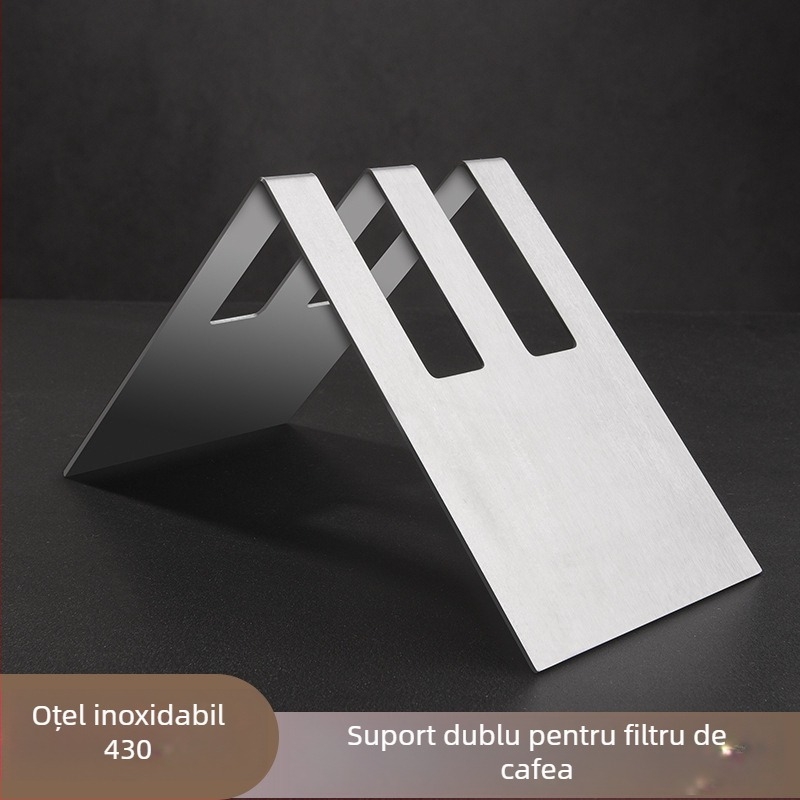 Suport din oțel inoxidabil pentru filtrele V60, în formă de pală, cu spațiu pentru filtrele de cafea și accesorii