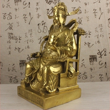 Statuetă din alamă a Zeului Bogăției pentru decor de casă, stil chinezesc, lucrată manual
