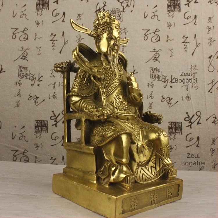 Statuetă din alamă a Zeului Bogăției pentru decor de casă, stil chinezesc, lucrată manual