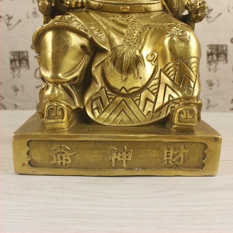 Statuetă din alamă a Zeului Bogăției pentru decor de casă, stil chinezesc, lucrată manual