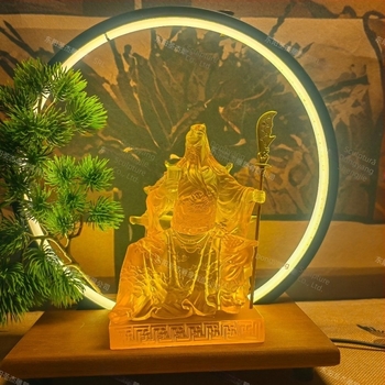 Statuetă Guan Gong din rășină cristal, 18 cm, talisman pentru bogăție