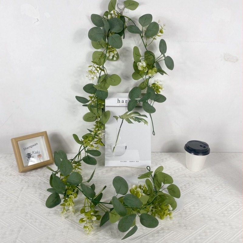 Liană artificială din ratan cu frunze de bani și frunze de eucalipt, pentru nunți, decor exterior și decorațiuni de Crăciun