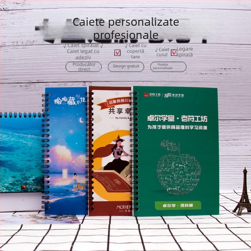 Jurnal spiral personalizat cu logo – notebook pentru elevi cu foi detașabile
