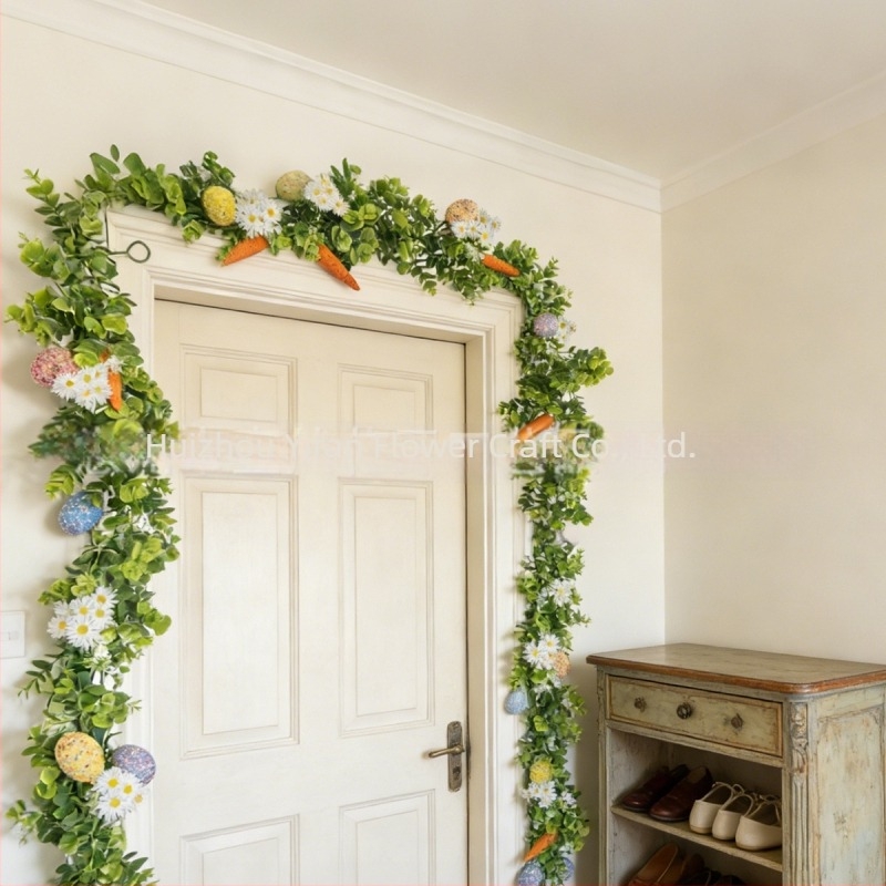 Frunze artificiale de eucalipt, ghirlande cu ouă colorate, decorațiuni pentru scenă de sărbătoare, primăvară și vară, plante artificiale de interior de agățat
