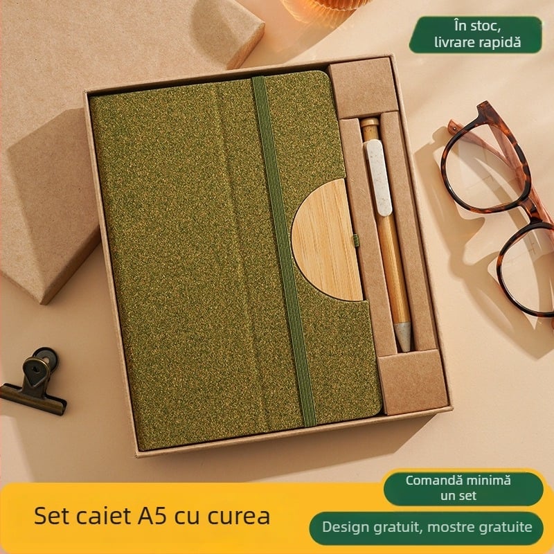 Cutie cadou cu notebook și logo personalizat pentru deschiderea companiei, materiale ecologice, reciclabile
