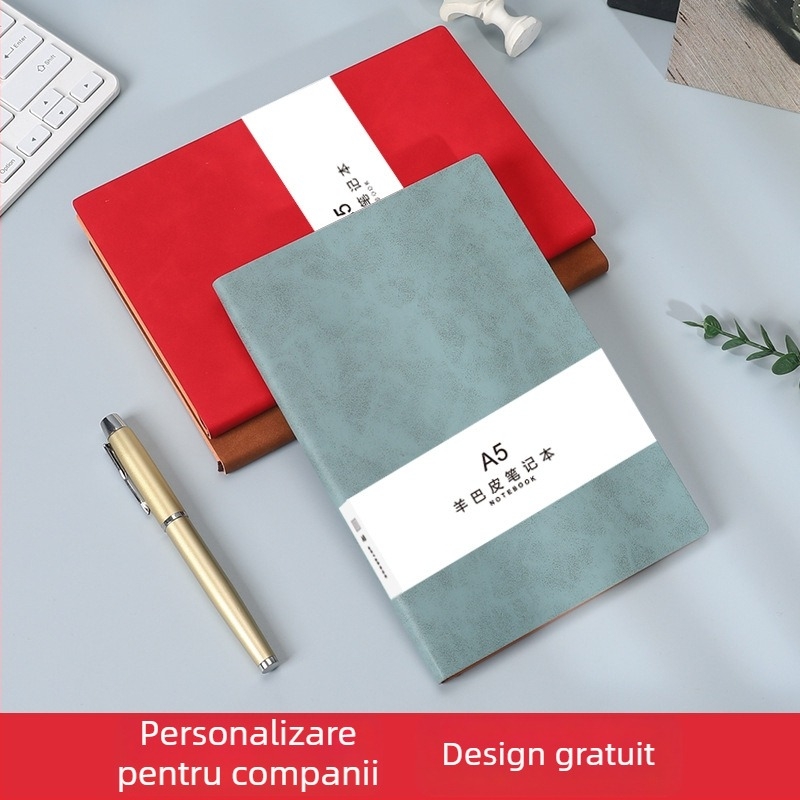 Caiet A5 în cutie cadou, copertă din piele ecologică, logo personalizat pentru întâlniri de afaceri