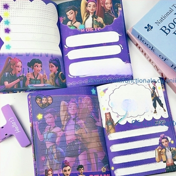 Noul caiet K-pop pentru o fată vânătoare de demoni, copertă cu aspect piele, pagini color, jurnal pentru școală, stil desen animat, 100–200 de pagini
