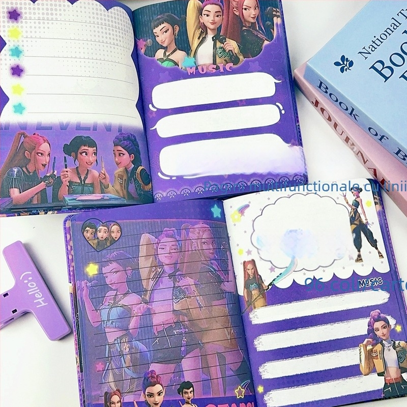 Noul caiet K-pop pentru o fată vânătoare de demoni, copertă cu aspect piele, pagini color, jurnal pentru școală, stil desen animat, 100–200 de pagini