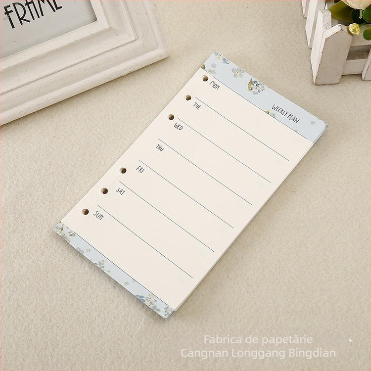 Refill pentru caiet A6 cu foi detașabile – planificator săptămânal și lunar, foi interioare colorate, SZ-001