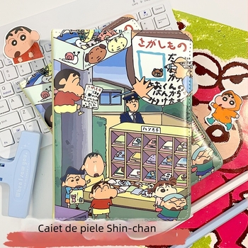 A5 carnet cu copertă din piele, design animat, jurnal drăguț cu pagini color Crayon Shin-Chan