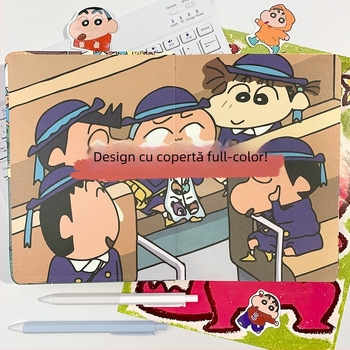 A5 carnet cu copertă din piele, design animat, jurnal drăguț cu pagini color Crayon Shin-Chan
