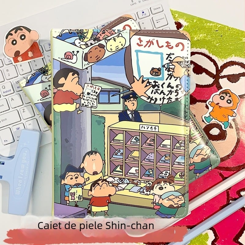 A5 carnet cu copertă din piele, design animat, jurnal drăguț cu pagini color Crayon Shin-Chan