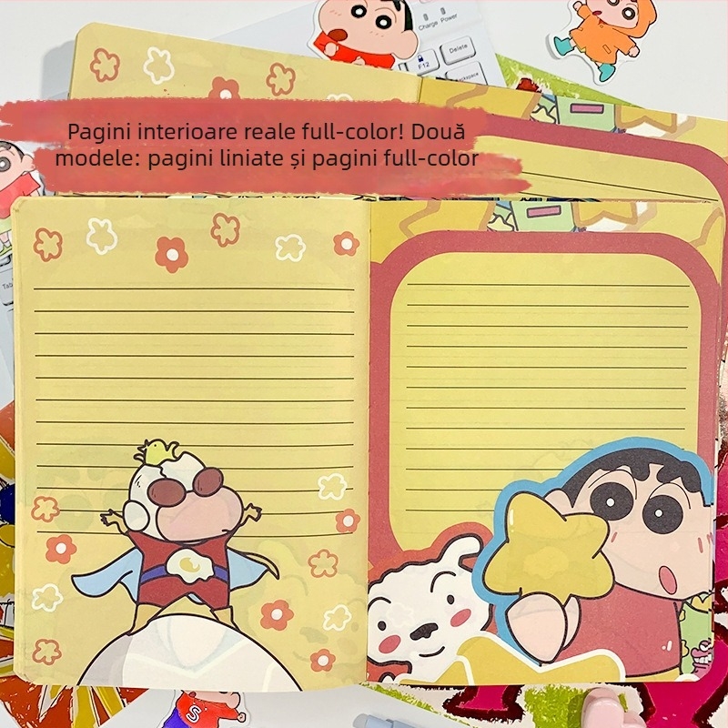 A5 carnet cu copertă din piele, design animat, jurnal drăguț cu pagini color Crayon Shin-Chan