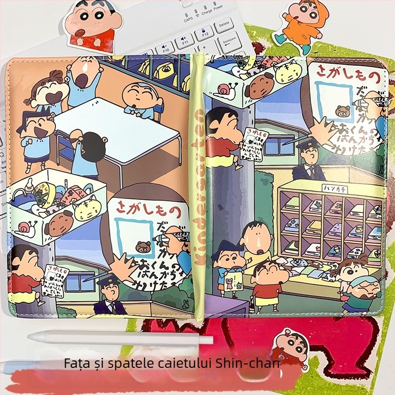 A5 carnet cu copertă din piele, design animat, jurnal drăguț cu pagini color Crayon Shin-Chan