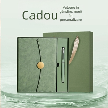 Set cadou de caiete cu logo personalizat pentru întâlniri de afaceri – copertă din piele