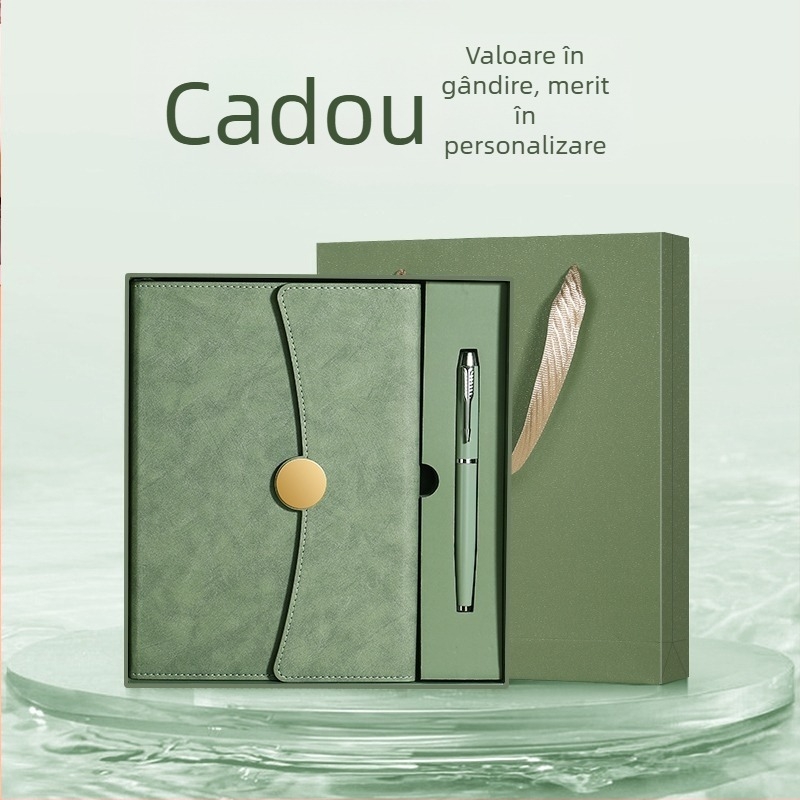 Set cadou de caiete cu logo personalizat pentru întâlniri de afaceri – copertă din piele