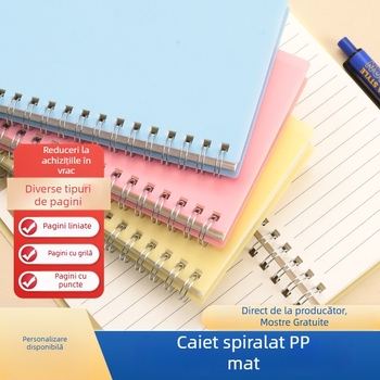 Caiet A5 cu copertă PP mată și spirală, stil retro, 200 pagini, pagini personalizabile