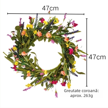 Ghirlandă de primăvară-vară cu crizanteme și flori sălbatice, cunună de ratan pentru decor interior și exterior