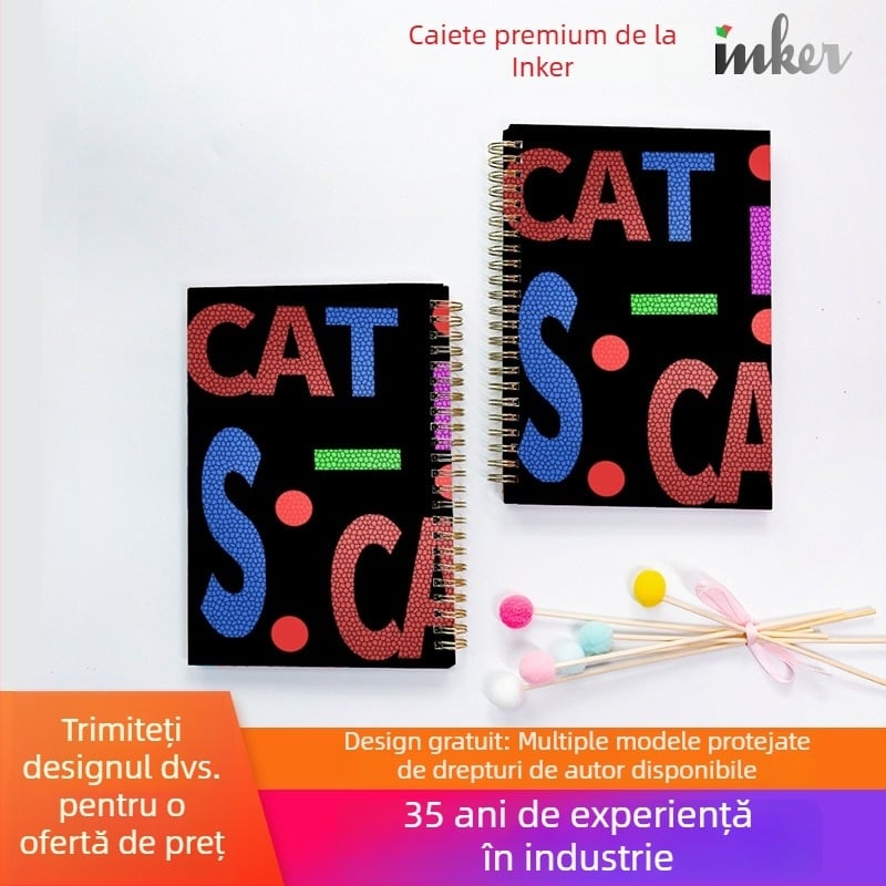 Notebook cu logo personalizat, design creativ cu spirală, format A5, 100 pagini