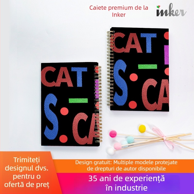 Notebook cu logo personalizat, design creativ cu spirală, format A5, 100 pagini