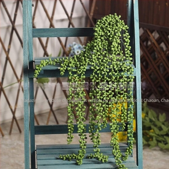Plantă verde din plastic, cu liană, perle artificiale și flori artificiale, decor pentru casă.