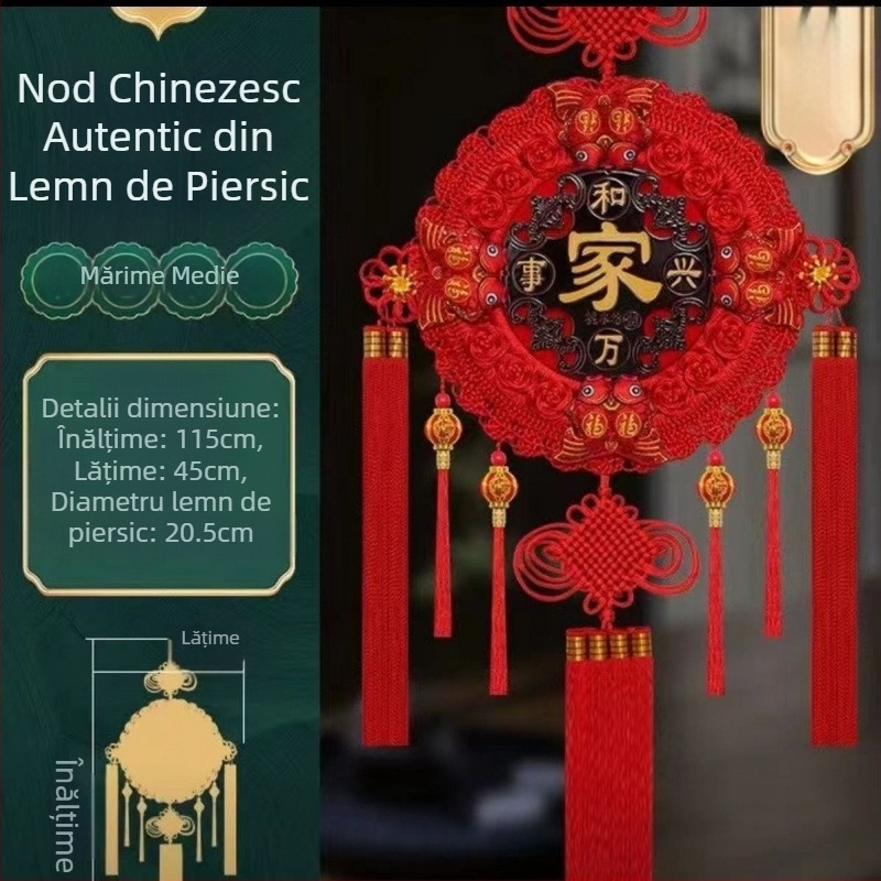 Nod chinezesc cu floare de floarea-soarelui, felinar cu opt pești, talisman rotund din lemn de piersic pentru noroc, decor pentru sufragerie, nunți și inaugurări