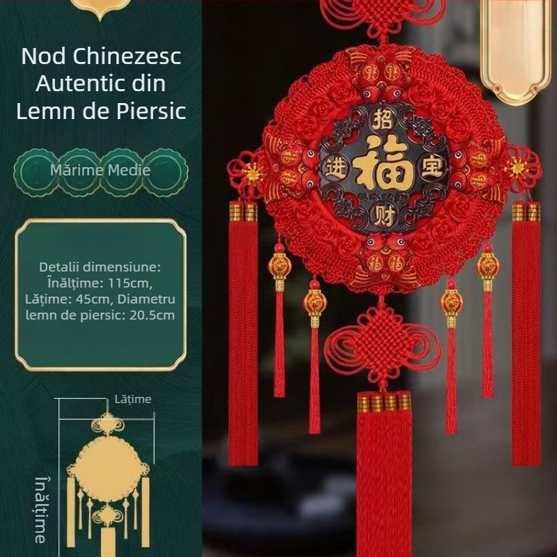 Nod chinezesc cu floare de floarea-soarelui, felinar cu opt pești, talisman rotund din lemn de piersic pentru noroc, decor pentru sufragerie, nunți și inaugurări