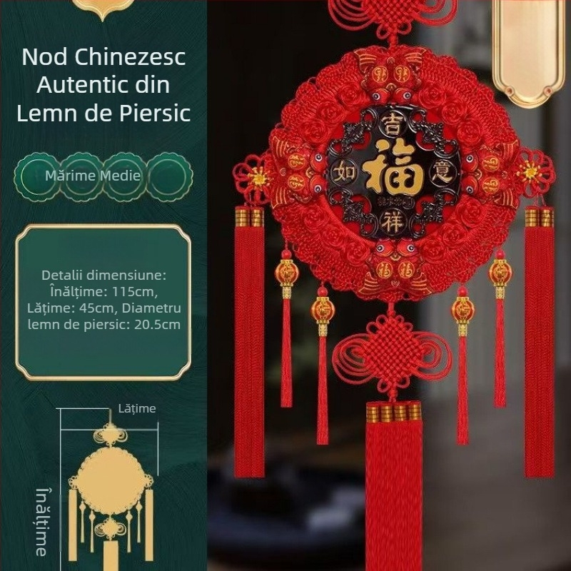 Nod chinezesc cu floare de floarea-soarelui, felinar cu opt pești, talisman rotund din lemn de piersic pentru noroc, decor pentru sufragerie, nunți și inaugurări