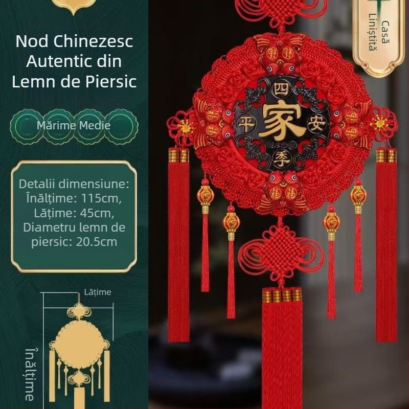 Nod chinezesc cu floare de floarea-soarelui, felinar cu opt pești, talisman rotund din lemn de piersic pentru noroc, decor pentru sufragerie, nunți și inaugurări