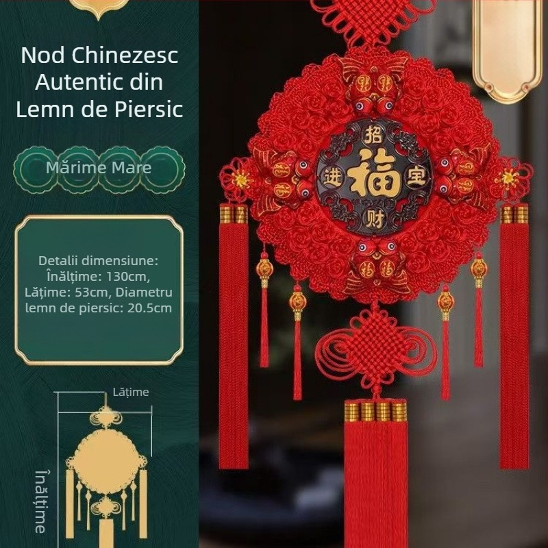Nod chinezesc cu floare de floarea-soarelui, felinar cu opt pești, talisman rotund din lemn de piersic pentru noroc, decor pentru sufragerie, nunți și inaugurări