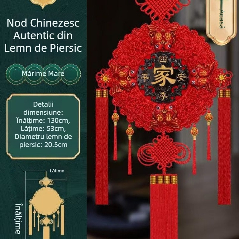 Nod chinezesc cu floare de floarea-soarelui, felinar cu opt pești, talisman rotund din lemn de piersic pentru noroc, decor pentru sufragerie, nunți și inaugurări