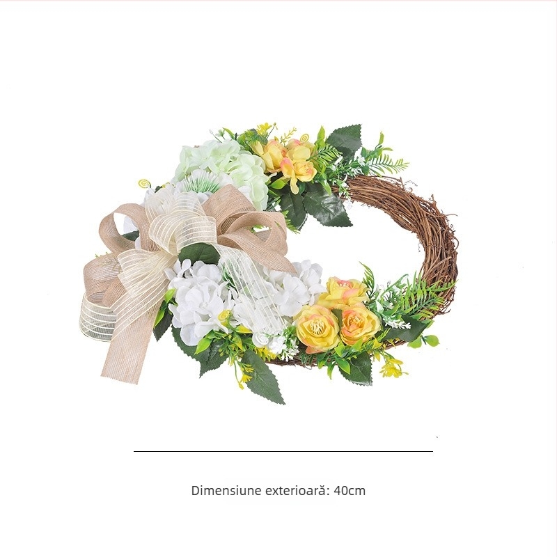 Coroană de 40 cm din ratan pentru ușă sau fereastră, decor artificial de Crăciun și Paște