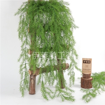 105 cm Plantă artificială cu ace de pin, trei ramuri, pentru montare pe perete, coș de ratan pentru decor acasă și decor de nuntă