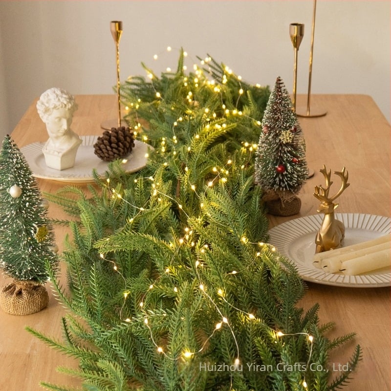 Ramură de ratan artificial cu ace de brad, decor de masă cu iluminare, pentru interior