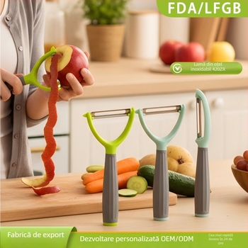 Curățător de legume și fructe din oțel inoxidabil, cu mâner moale, multifuncțional