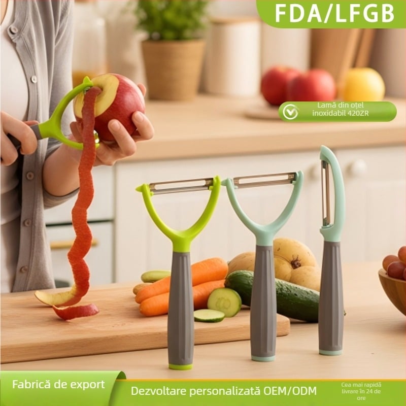 Curățător de legume și fructe din oțel inoxidabil, cu mâner moale, multifuncțional