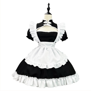 Costum de maid în stil chinezesc alb-negru, cosplay, mărime mare