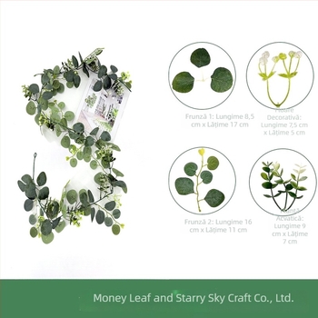 1,8 m plantă cu flori de mătase: Money Leaf, Gypsophila, Eucalyptus leaves, Ivy și Rattan – decor pentru nuntă