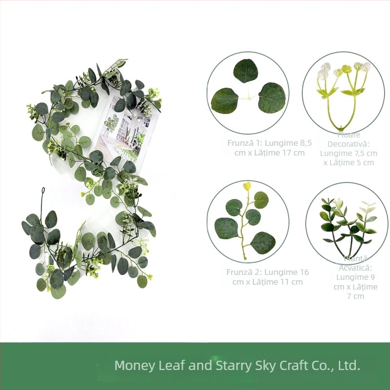 1,8 m plantă cu flori de mătase: Money Leaf, Gypsophila, Eucalyptus leaves, Ivy și Rattan – decor pentru nuntă