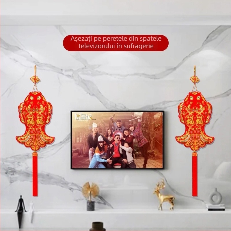 Pandantiv mare din nod chinezesc, în formă de pește, pentru living și intrare – decor de Anul Nou
