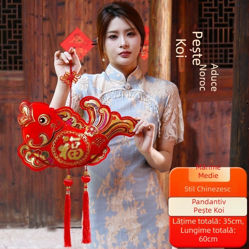 Pandantiv mare din nod chinezesc, în formă de pește, pentru living și intrare – decor de Anul Nou