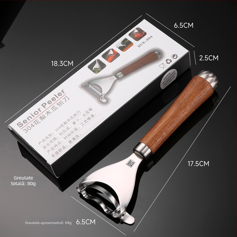 Cuțit de decojit din oțel inoxidabil 304, mâner Rosewood – bucătărie, multifuncțional pentru decojit fructe, răzuit porumb și cartofi