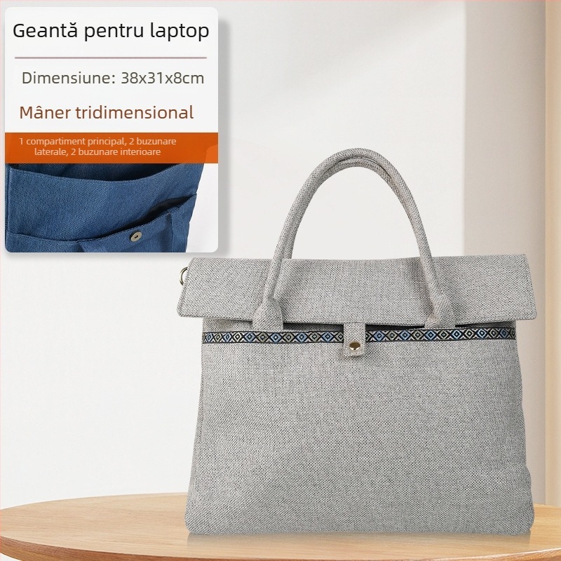 Geantă de conferință brodată, din material Oxford impermeabil, cu compartiment pentru laptop (15 inch)