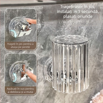 Suport pentru periile de dinți montat pe perete cu cupă pentru periuță și cupă pentru apă de gură, dezinfectare UV, plastic