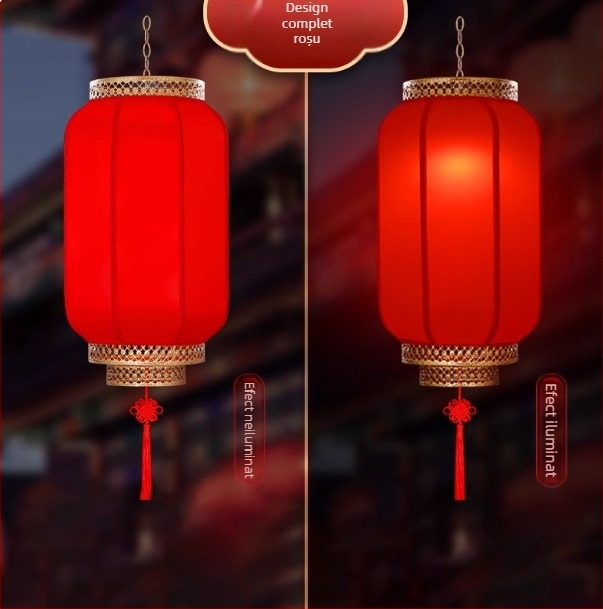 Lanteră de exterior din piele de miel, decor suspendat cu simbolul norocului, lanternă LED roșie