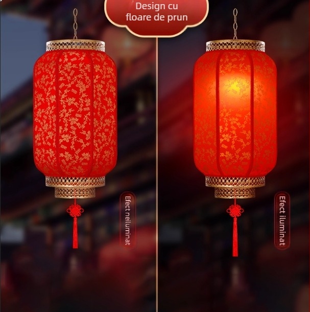 Lanteră de exterior din piele de miel, decor suspendat cu simbolul norocului, lanternă LED roșie