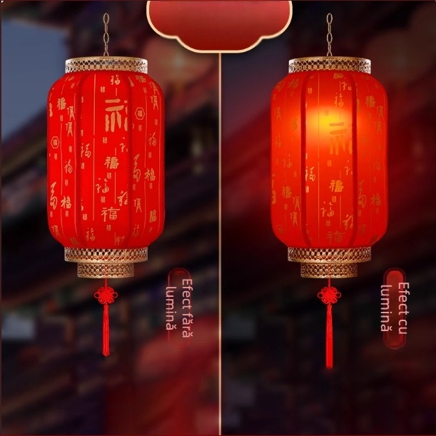 Lanteră de exterior din piele de miel, decor suspendat cu simbolul norocului, lanternă LED roșie
